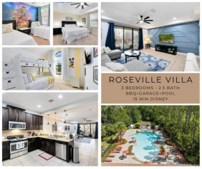 *Roseville Disney Villa Pool+BBQ+King Bed+Parks*